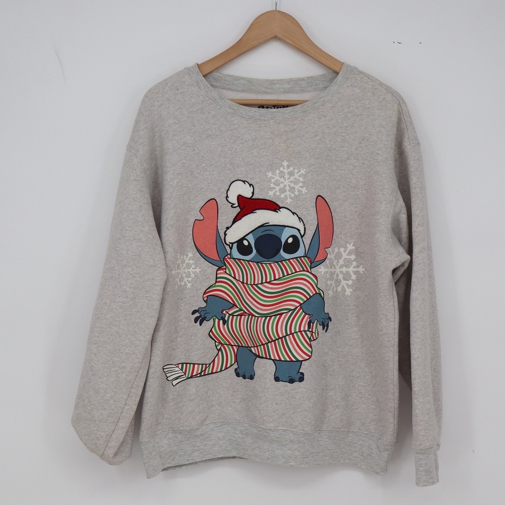 Disney Sweatshirt Womens XL Stitch Christmas Holiday Gray Graphic Excellent